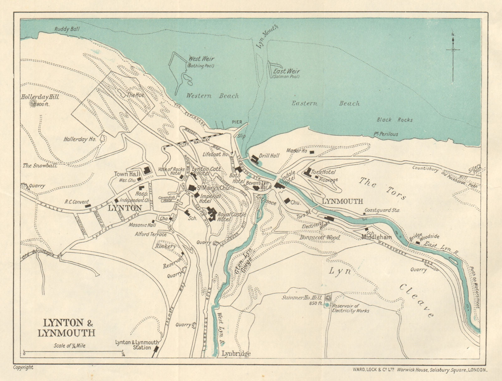 LYNTON & LYNMOUTH vintage town/city plan. Devon. WARD LOCK 1934 old map